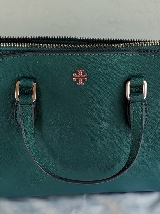 Tory Burch Handbags - Tory Burch Deep Green Saffiano Satchel with Gold Logo